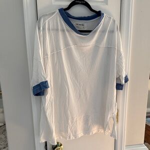 We The Free White Oversized Tee with Blue Trim